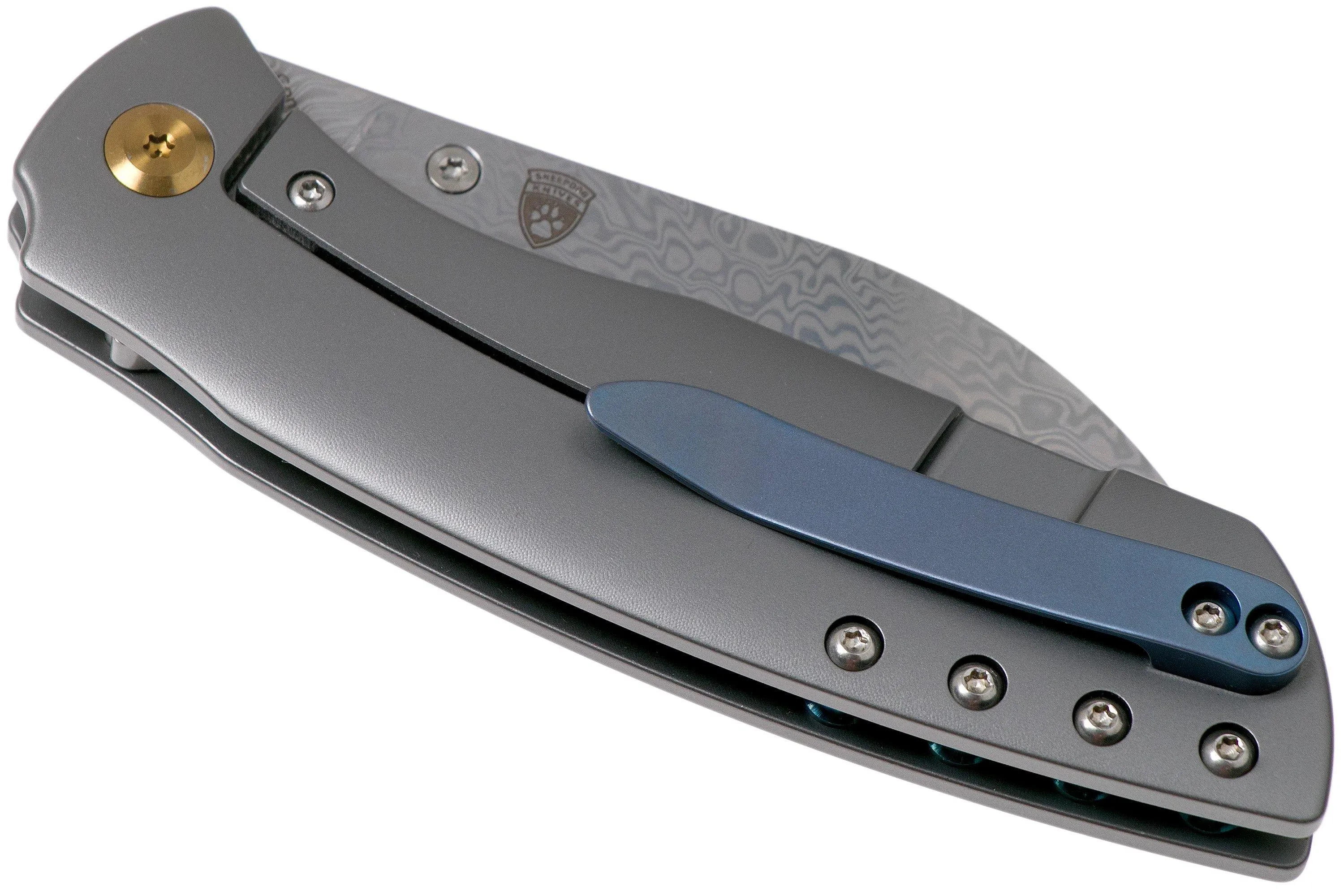 Kansept Convict K1023D1 Damascus, Titanium navaja, Chris Conaway design