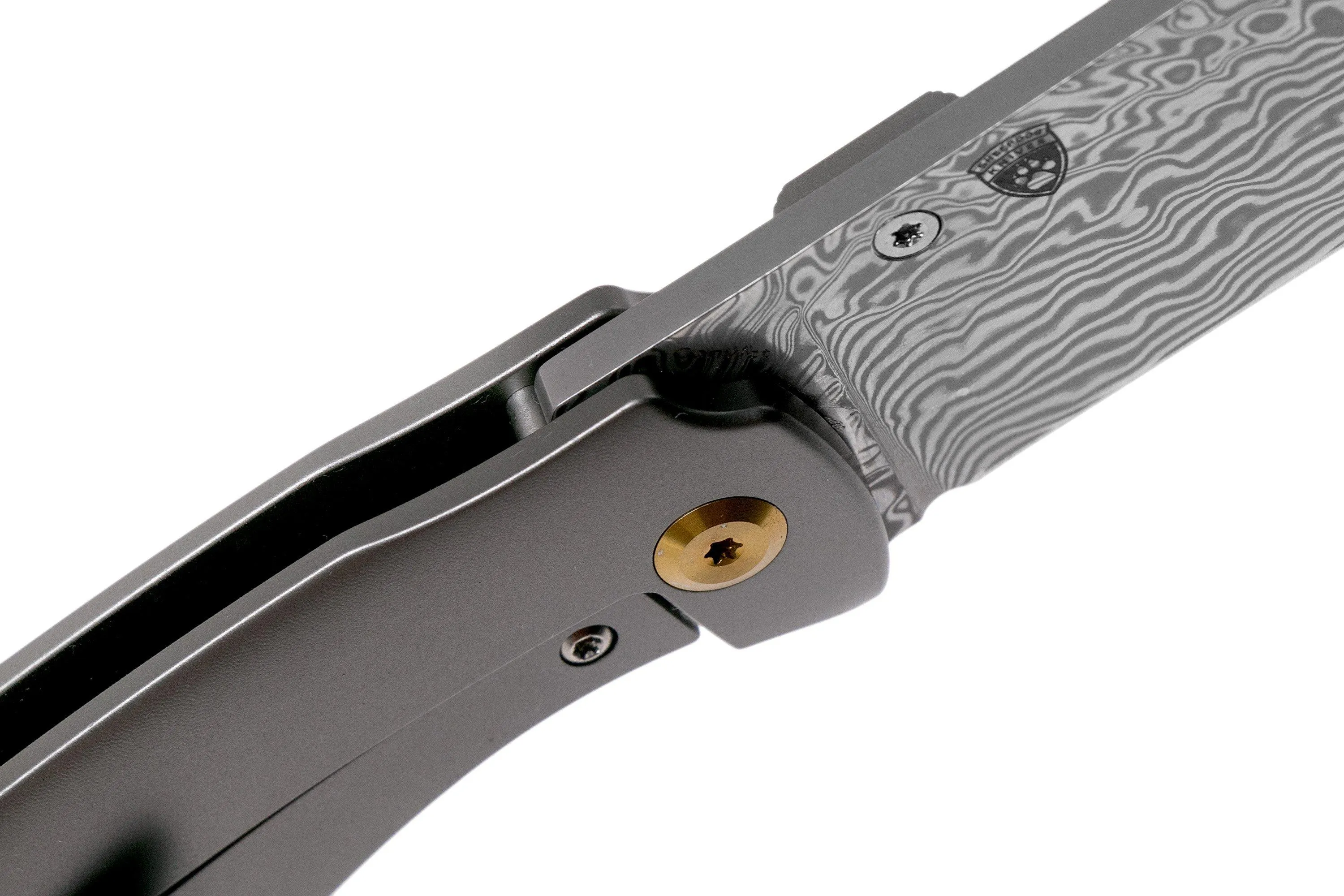 Kansept Convict K1023D1 Damascus, Titanium navaja, Chris Conaway design