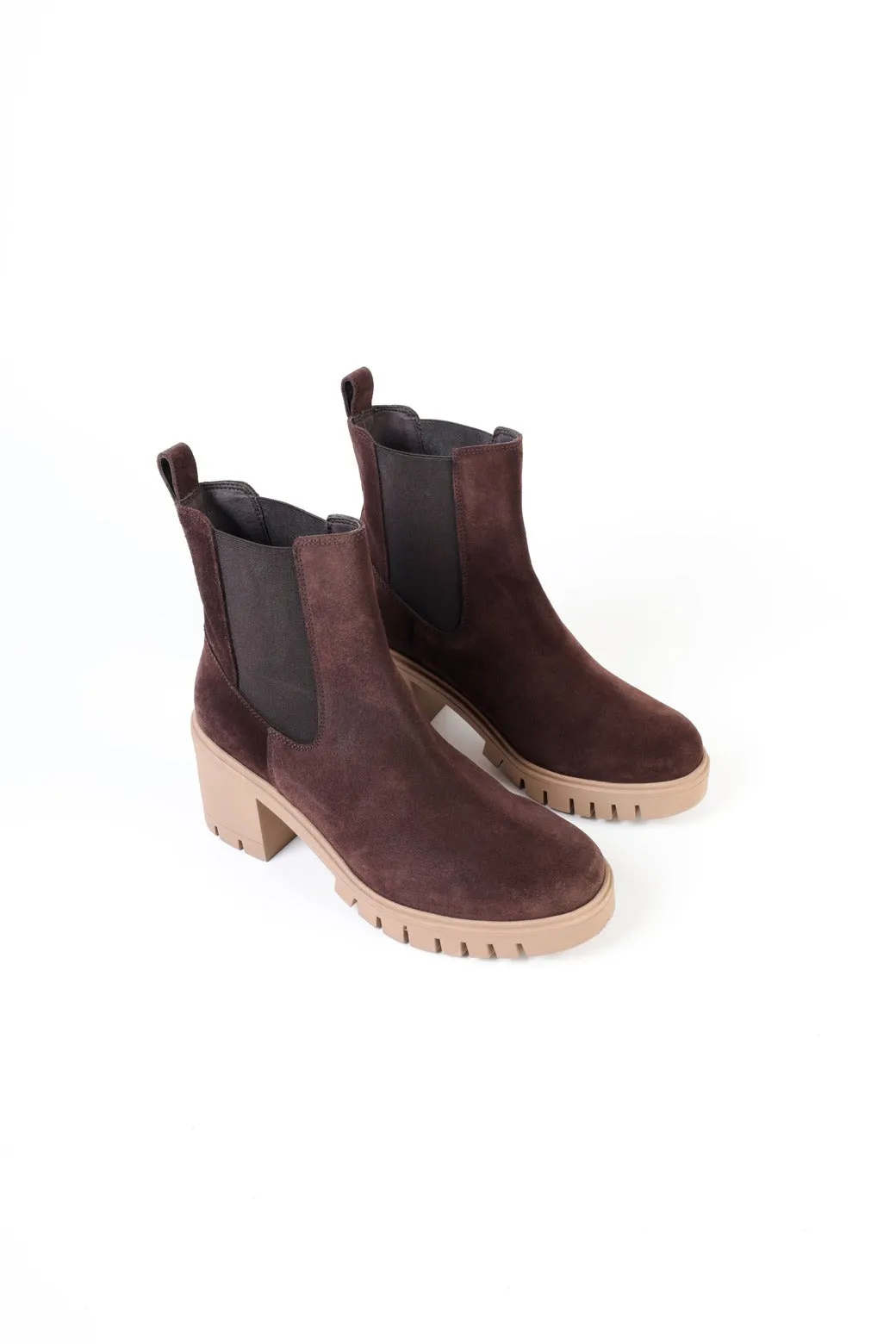 LIBY CHOCO  HEELED BOOTS WITH ELASTIC AND NOTCHED SOLE