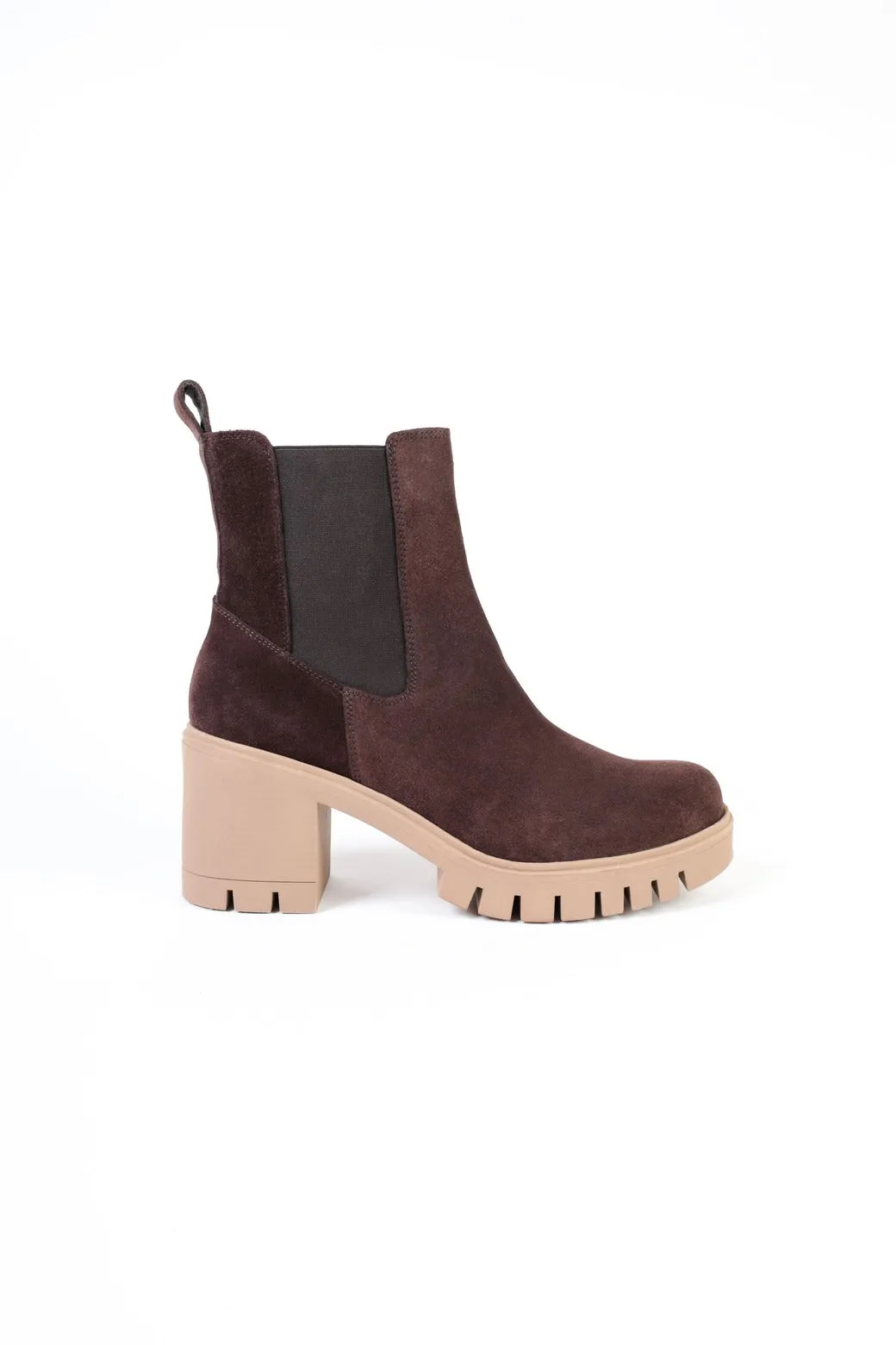 LIBY CHOCO  HEELED BOOTS WITH ELASTIC AND NOTCHED SOLE