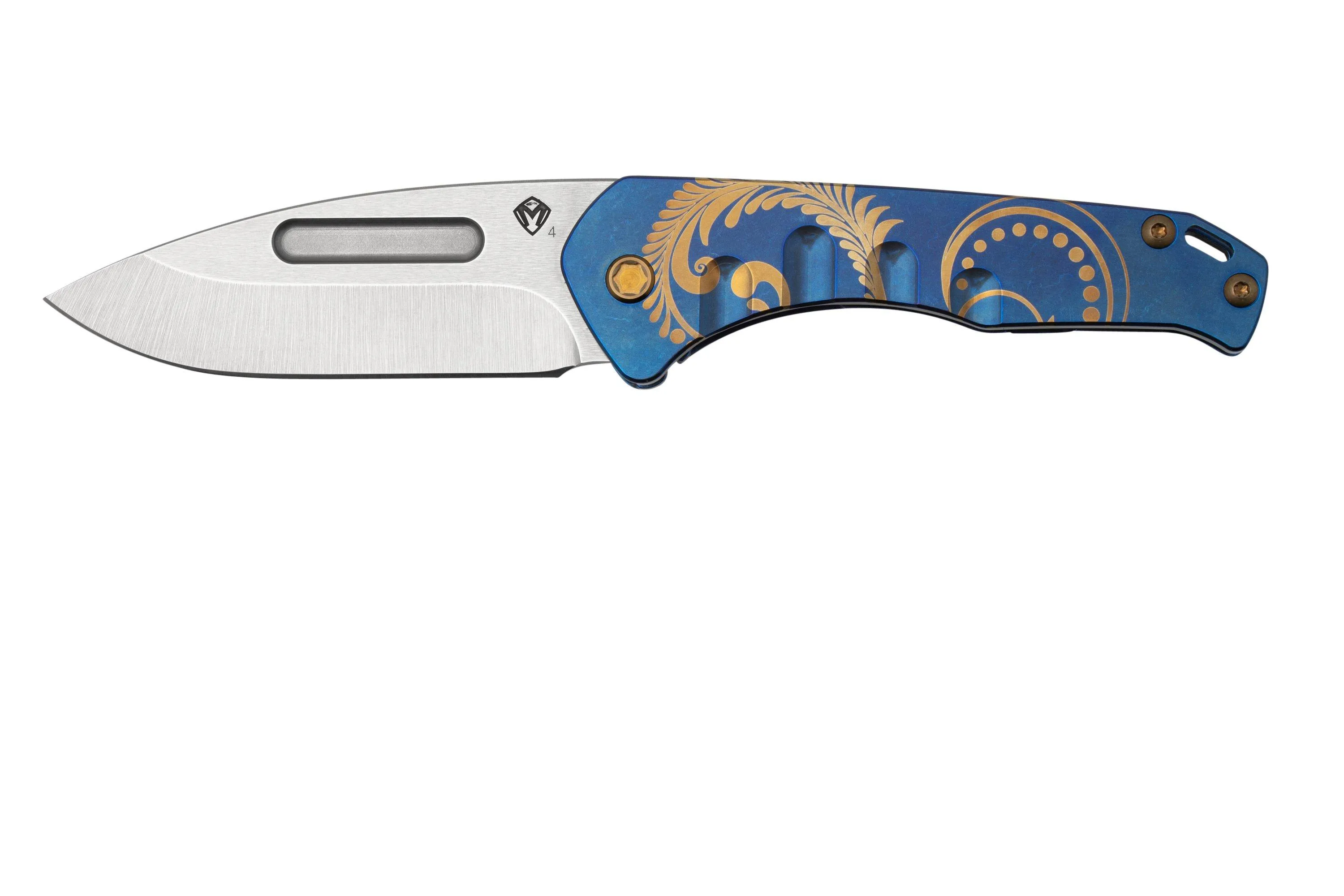 Medford Prae Slim, S45VN Tumbled Drop Point Blade, Blue Bronze Acanthus Handle navaja