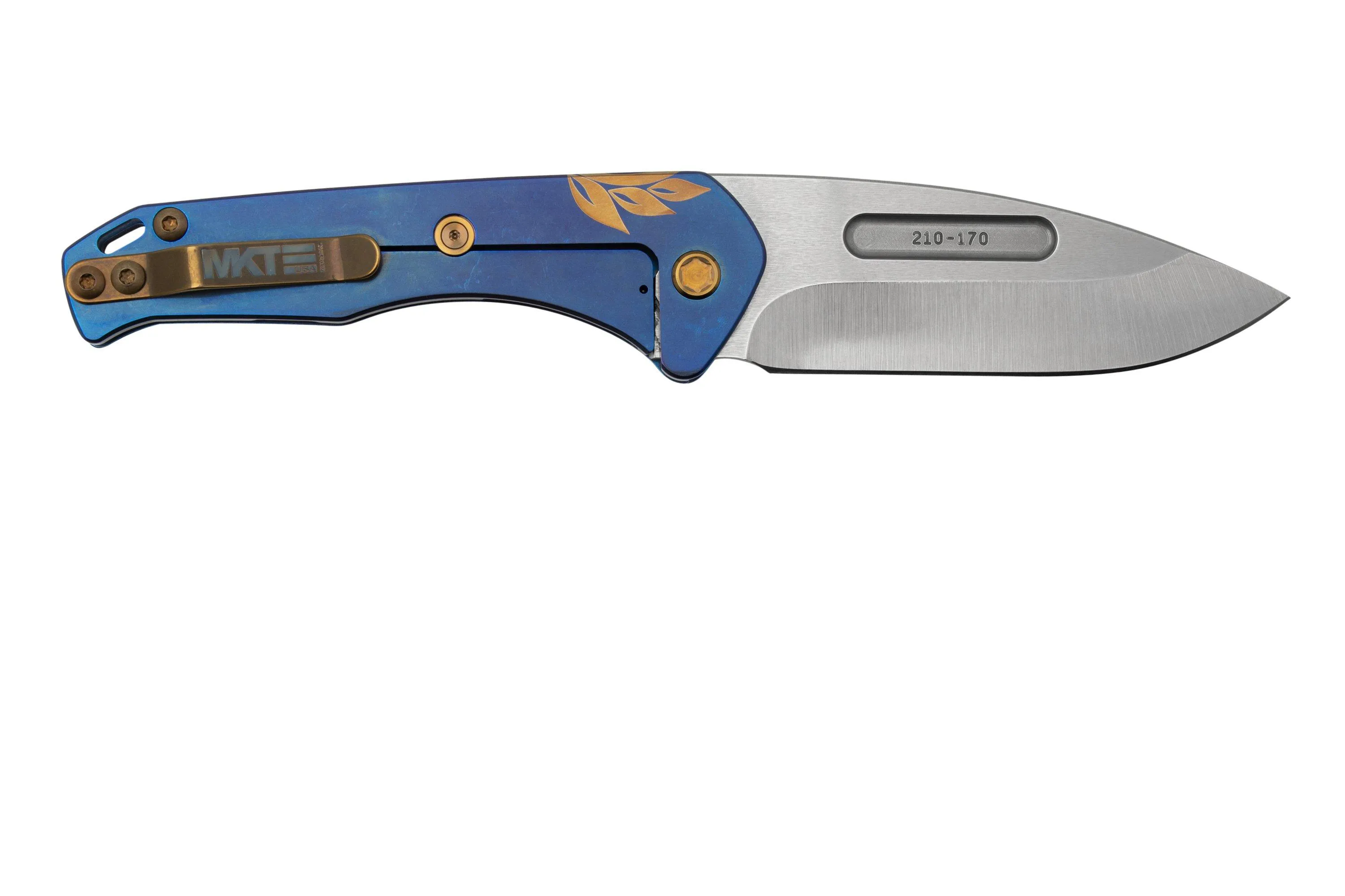 Medford Prae Slim, S45VN Tumbled Drop Point Blade, Blue Bronze Acanthus Handle navaja