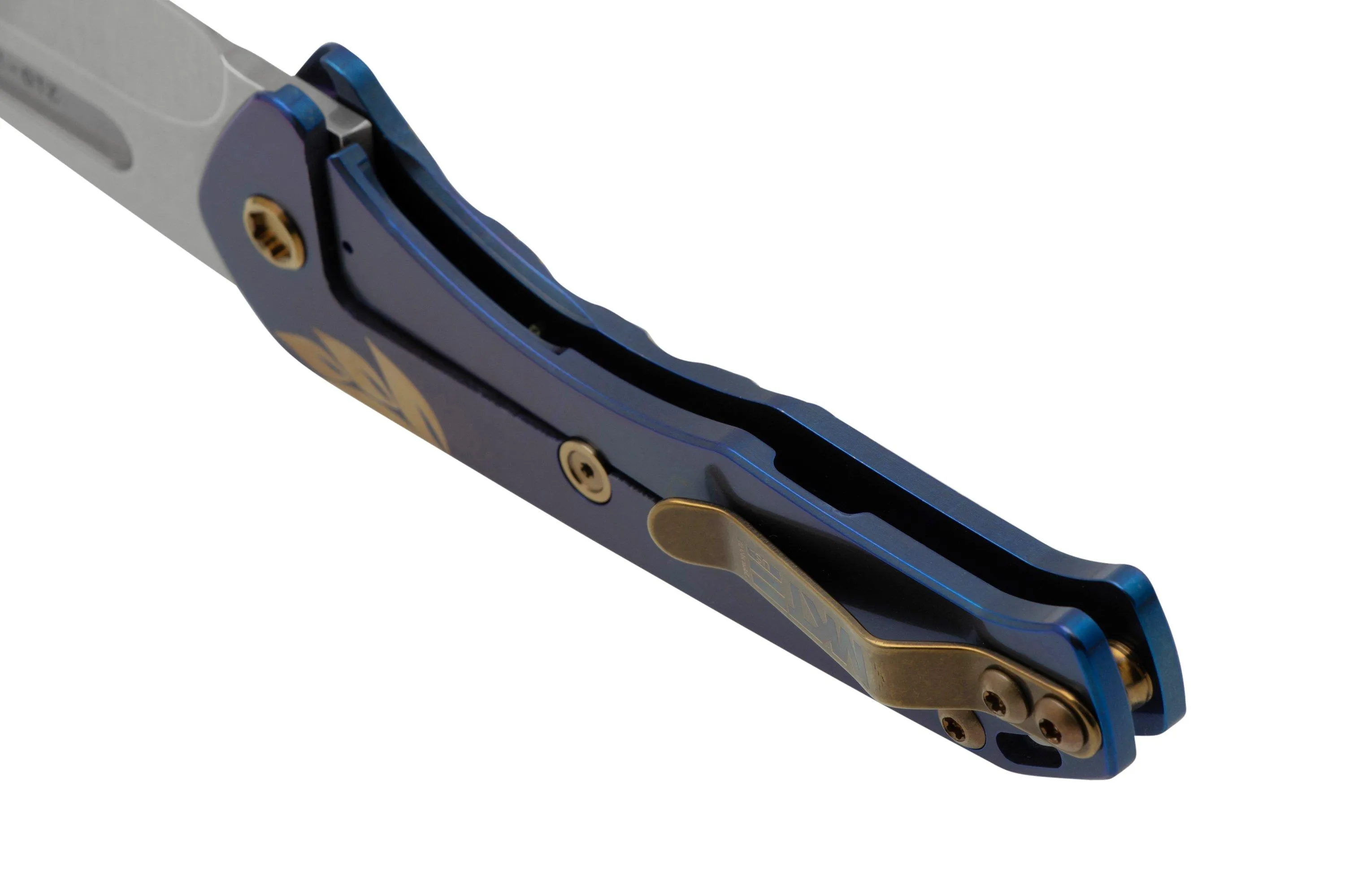 Medford Prae Slim, S45VN Tumbled Drop Point Blade, Blue Bronze Acanthus Handle navaja