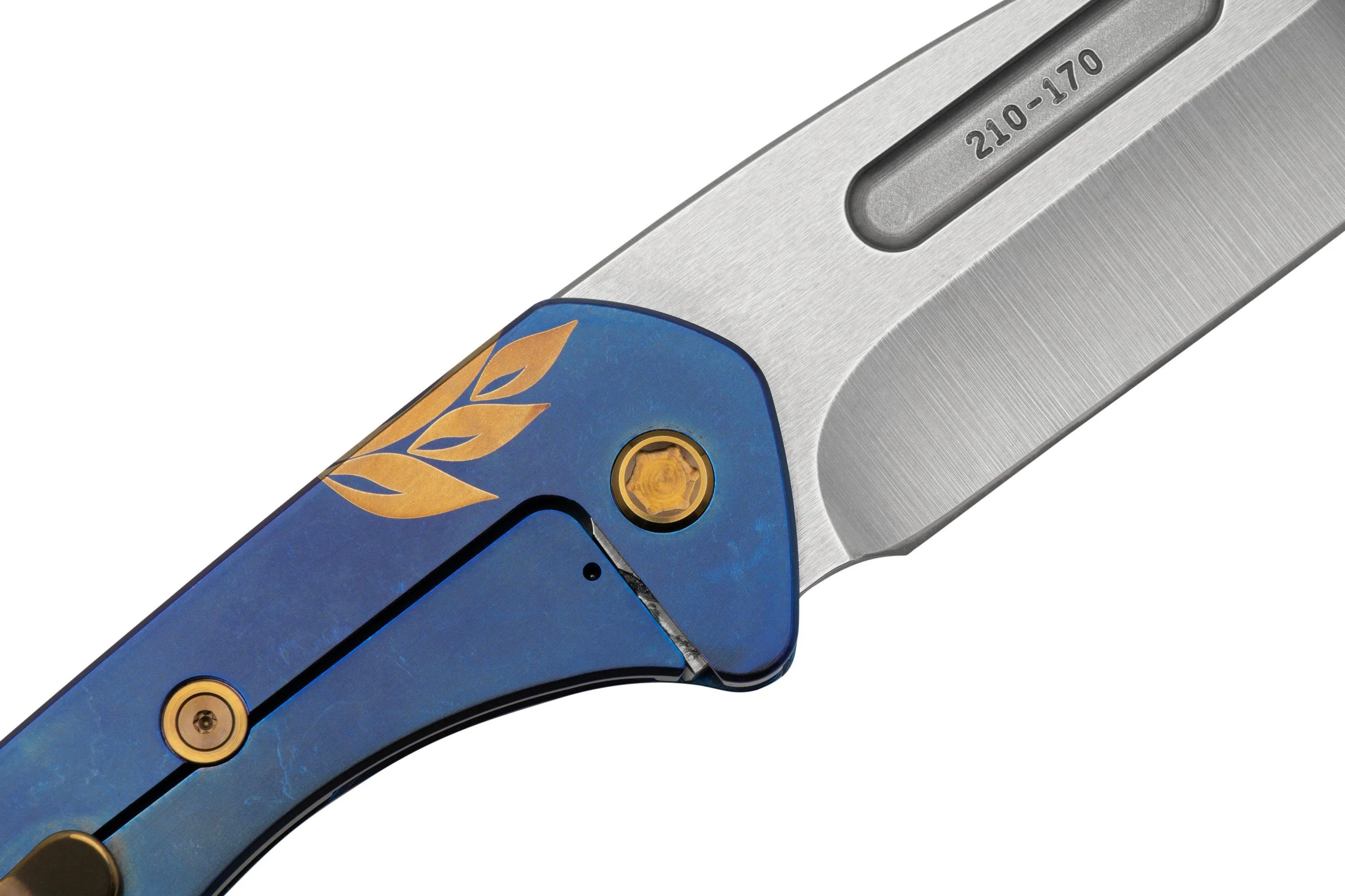 Medford Prae Slim, S45VN Tumbled Drop Point Blade, Blue Bronze Acanthus Handle navaja