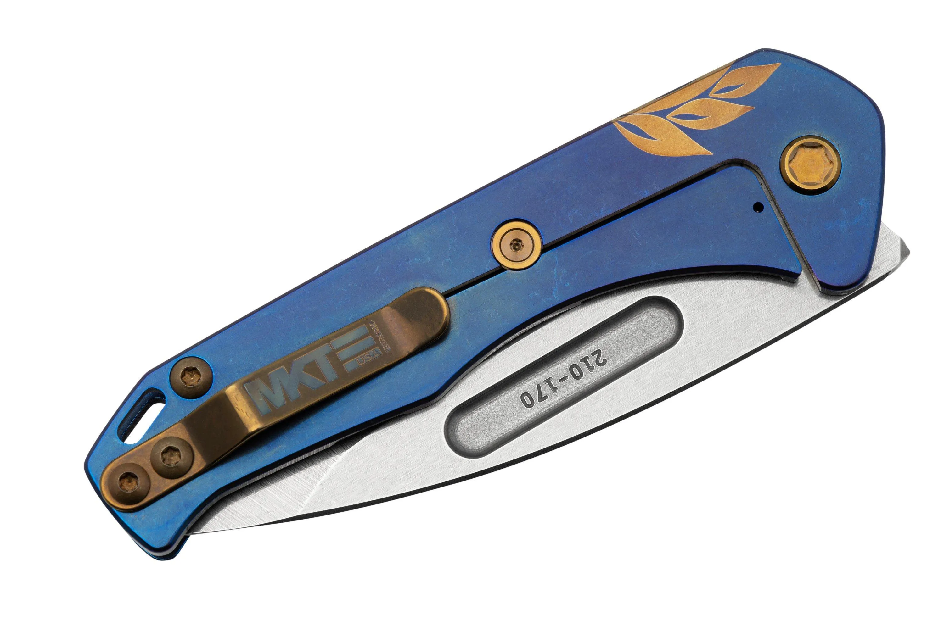 Medford Prae Slim, S45VN Tumbled Drop Point Blade, Blue Bronze Acanthus Handle navaja