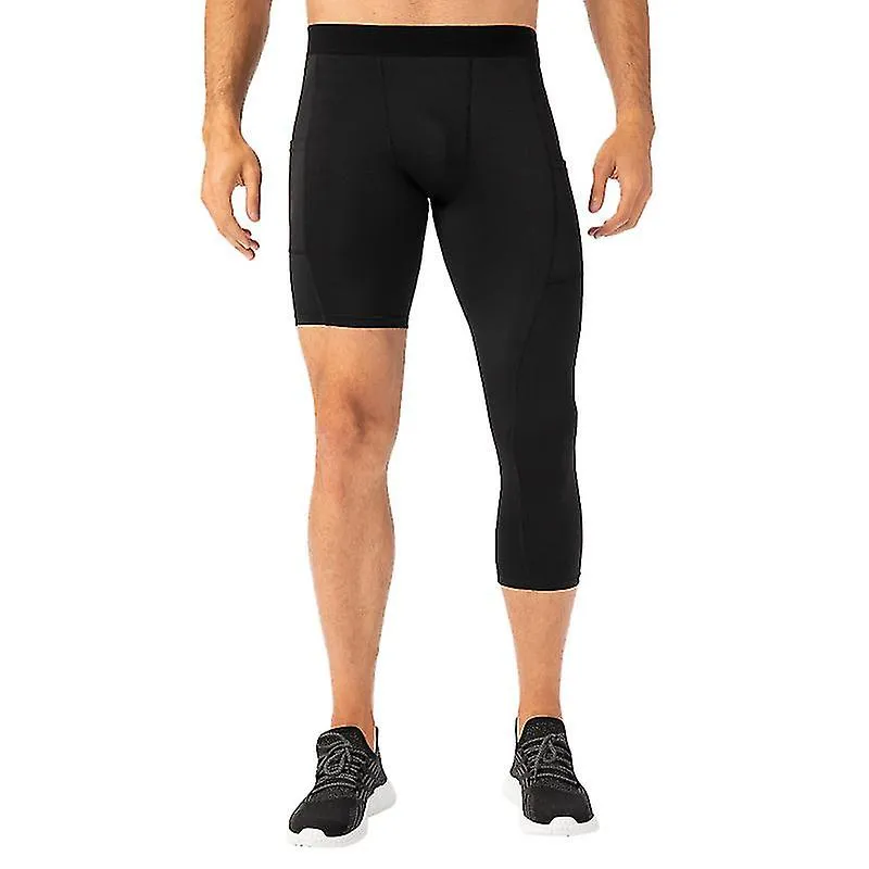 Men One Leg Leggings For Basketball Side Pockets Fitness Training Single Leg Tights