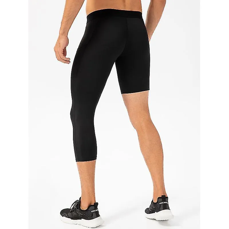 Men One Leg Leggings For Basketball Side Pockets Fitness Training Single Leg Tights