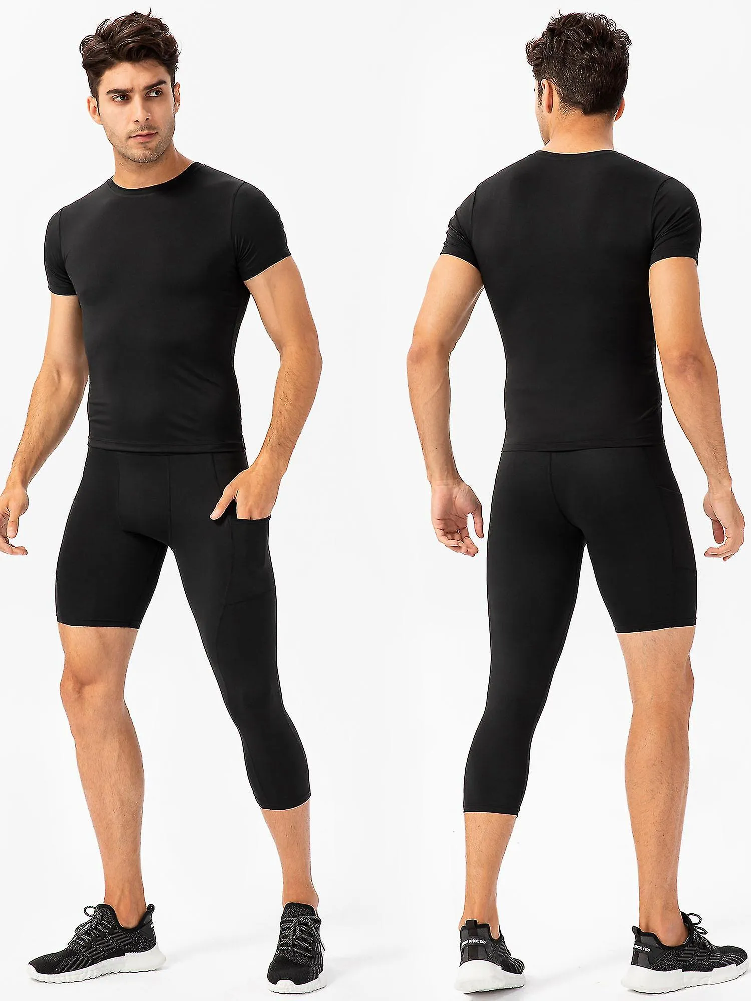 Men One Leg Leggings For Basketball Side Pockets Fitness Training Single Leg Tights