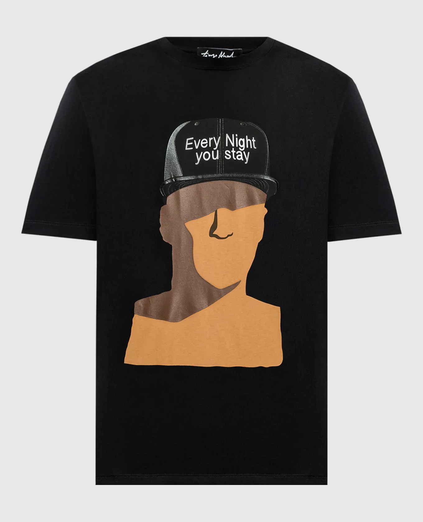 MSGM BLACK TSHIRT WITH PRINT AND LOGO