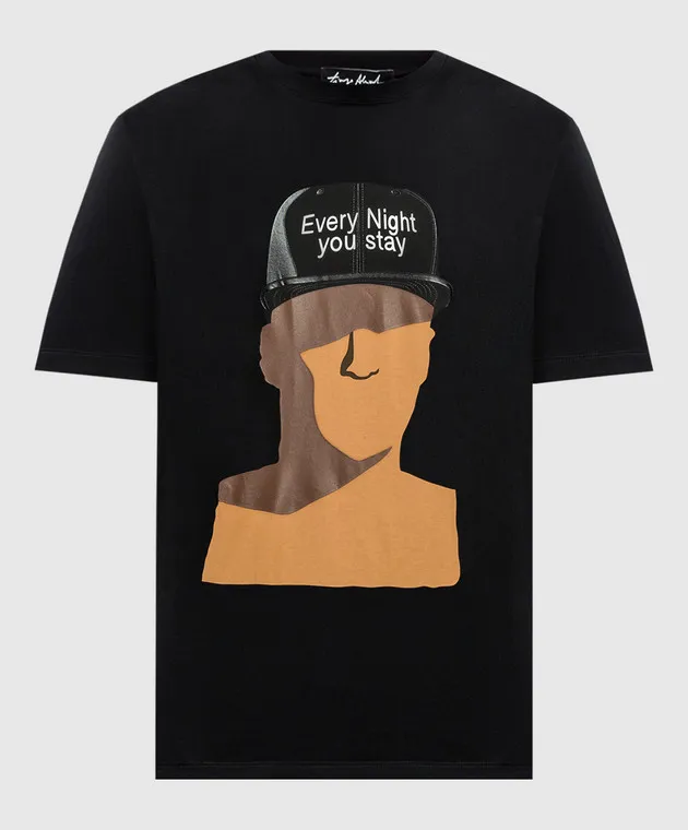 MSGM BLACK TSHIRT WITH PRINT AND LOGO
