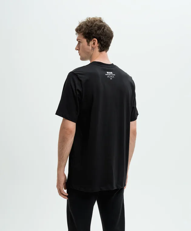 MSGM BLACK TSHIRT WITH PRINT AND LOGO