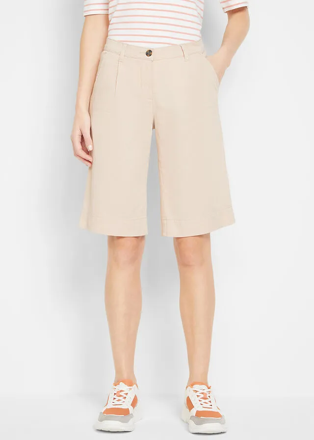 Pantalones cortos anchos de sarga Beige tiza