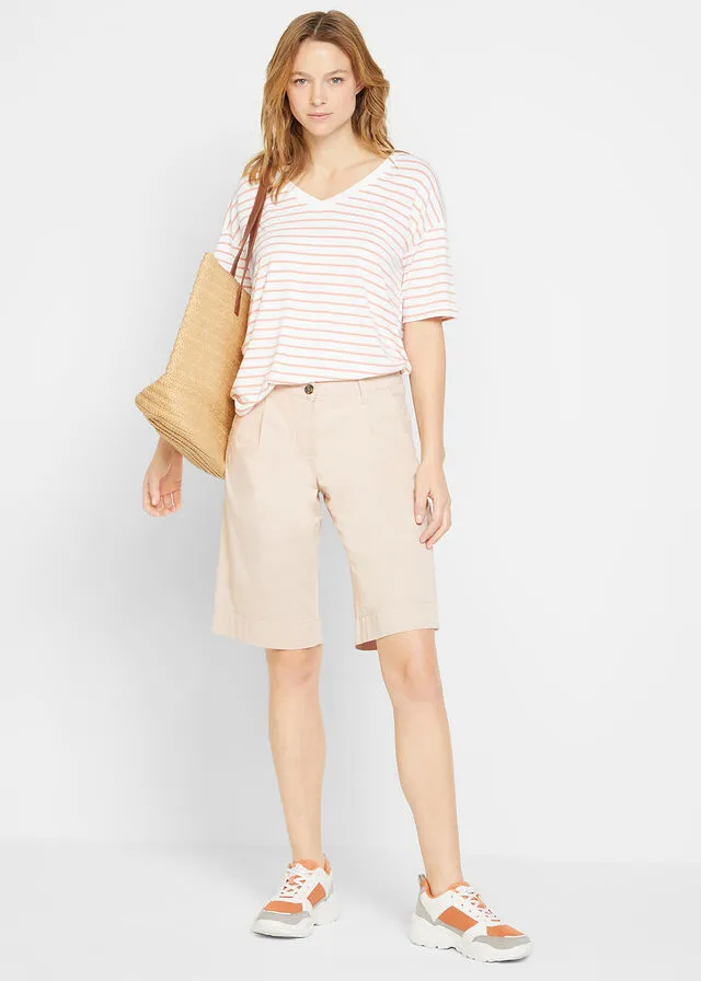 Pantalones cortos anchos de sarga Beige tiza
