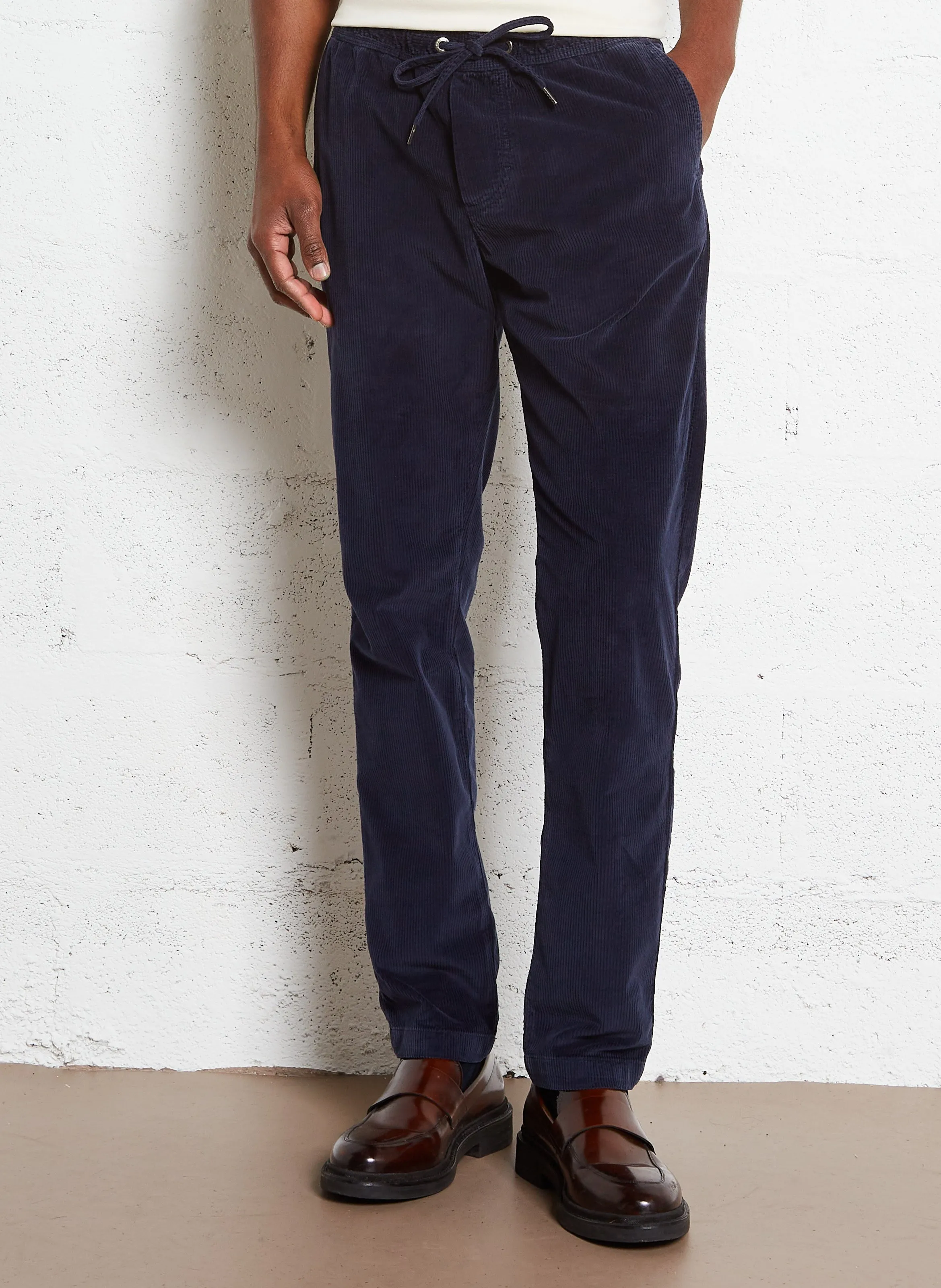 Pantalón recto de pana de algodón mezclado en azul