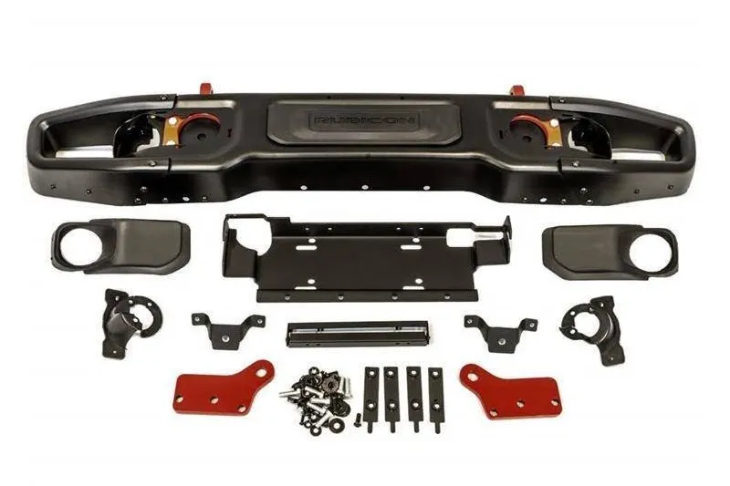 Parachoques delantero de acero recto con barra de toro y placa de cabestrante OFD Wrangler JK