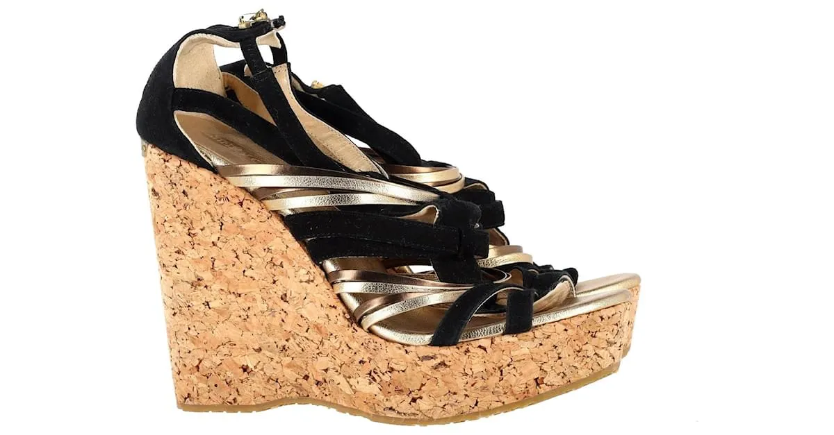 Sandalias de cuña con tiras Jimmy Choo en ante y cuero multicolor Impresión de pitón 