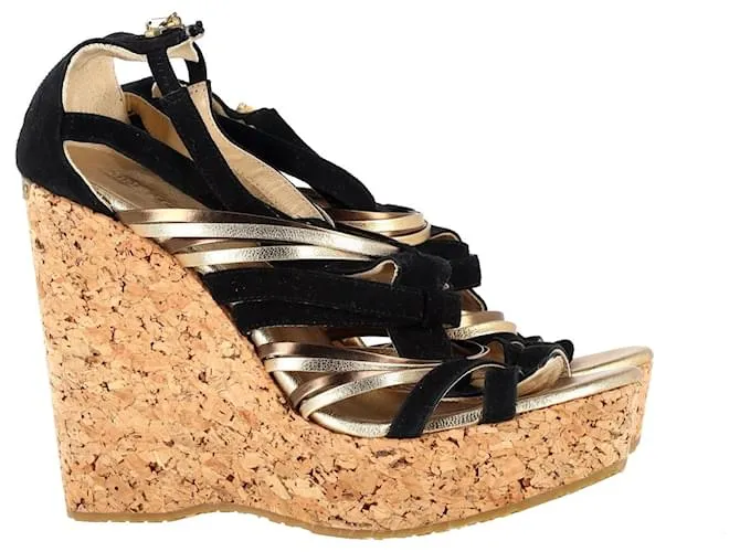 Sandalias de cuña con tiras Jimmy Choo en ante y cuero multicolor Impresión de pitón 