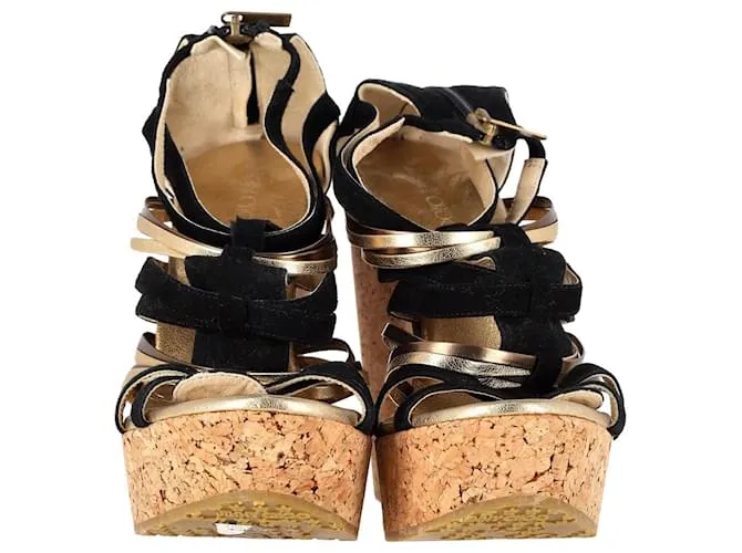 Sandalias de cuña con tiras Jimmy Choo en ante y cuero multicolor Impresión de pitón 