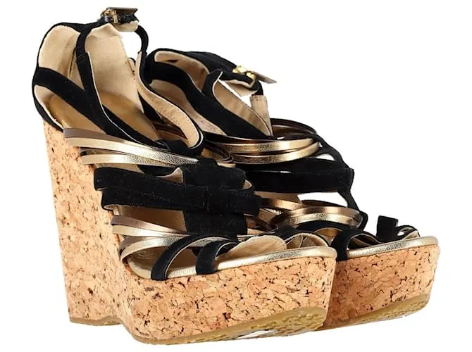 Sandalias de cuña con tiras Jimmy Choo en ante y cuero multicolor Impresión de pitón 
