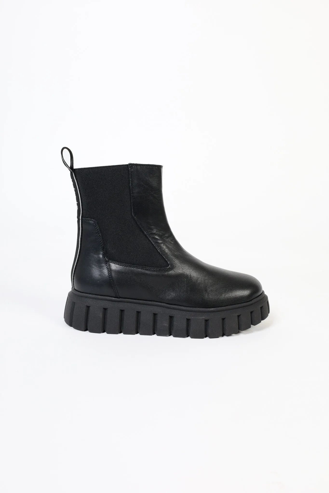 SHEI BLACK  ROUND TOE AND ELASTIC PLATFORM BOOTS