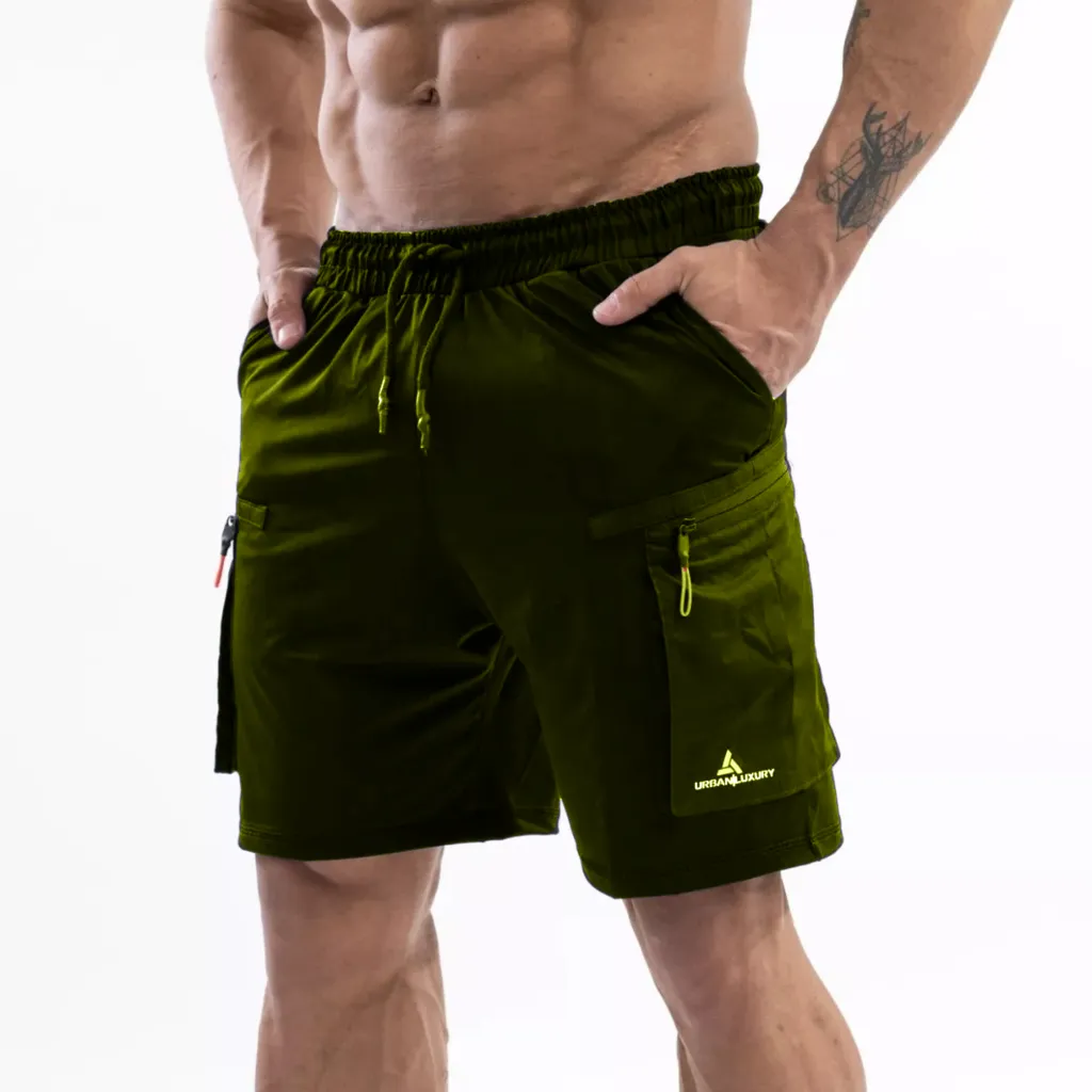 Short Deportivo C/Bolsillos Shcargo Verde + Remera Gris Rmdf