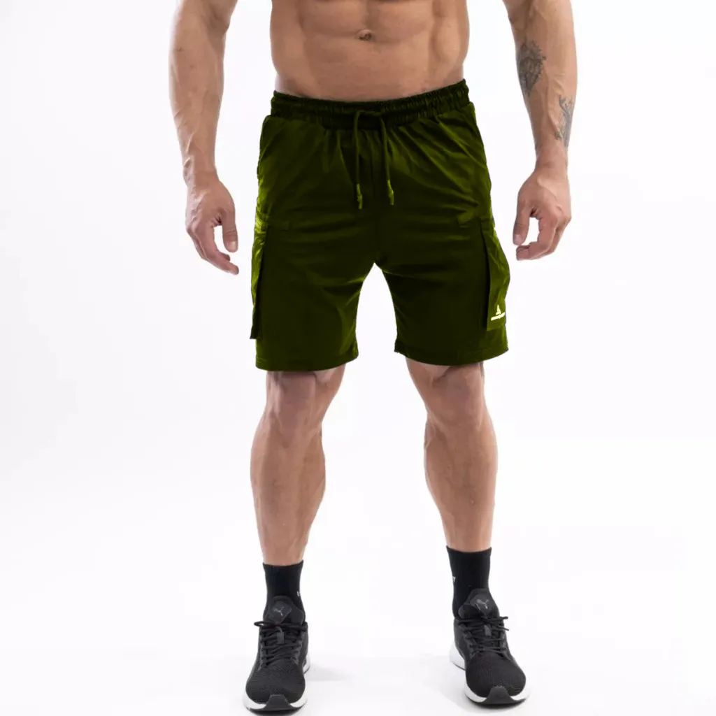 Short Deportivo C/Bolsillos Shcargo Verde + Remera Gris Rmdf