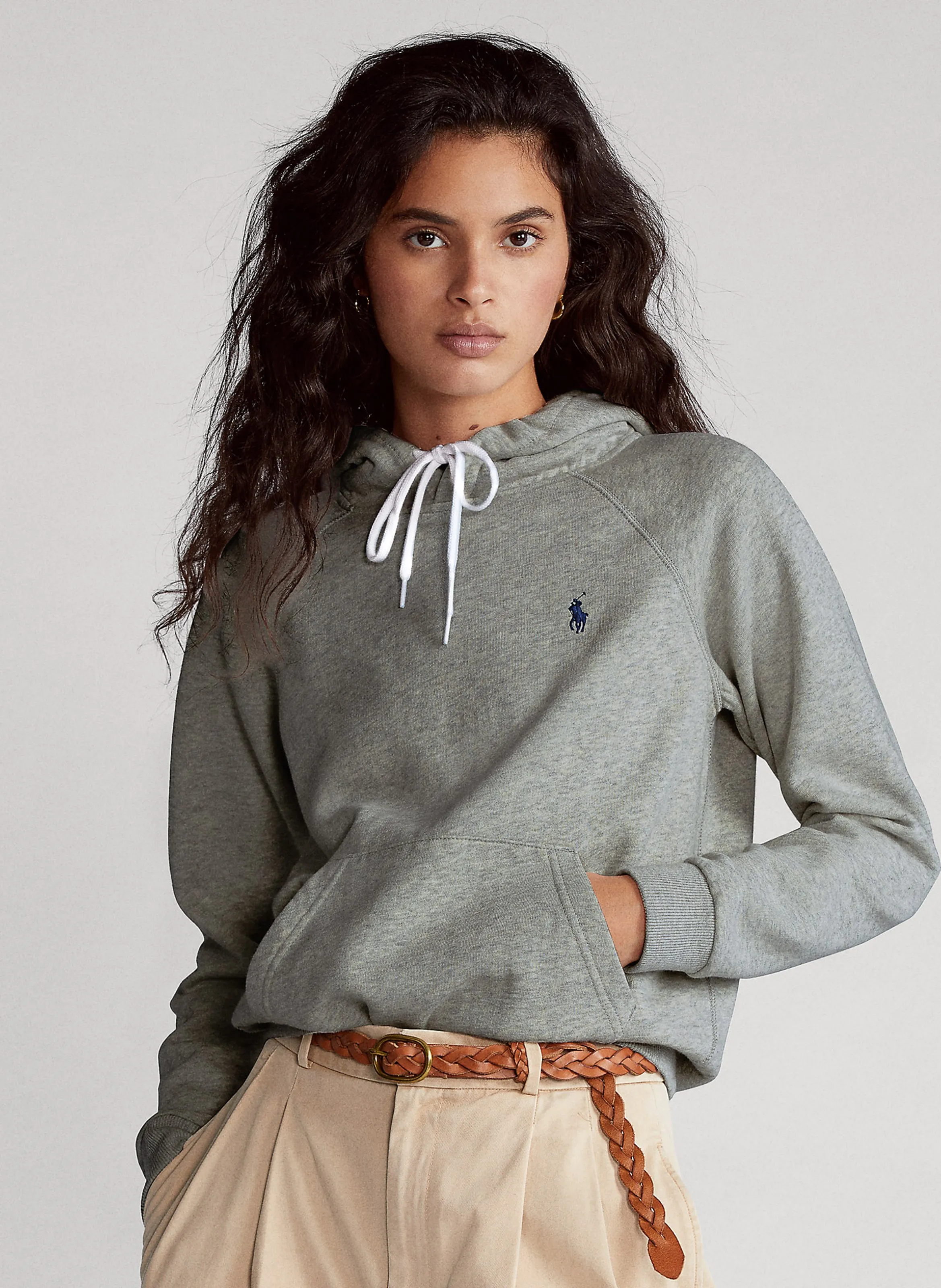 Sudadera de mezcla de algodón con cuello redondo y capucha en gris
