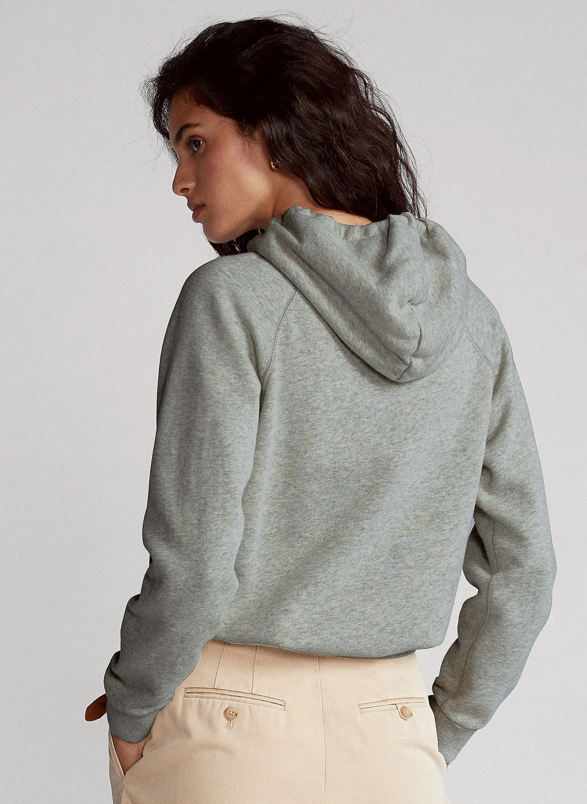 Sudadera de mezcla de algodón con cuello redondo y capucha en gris