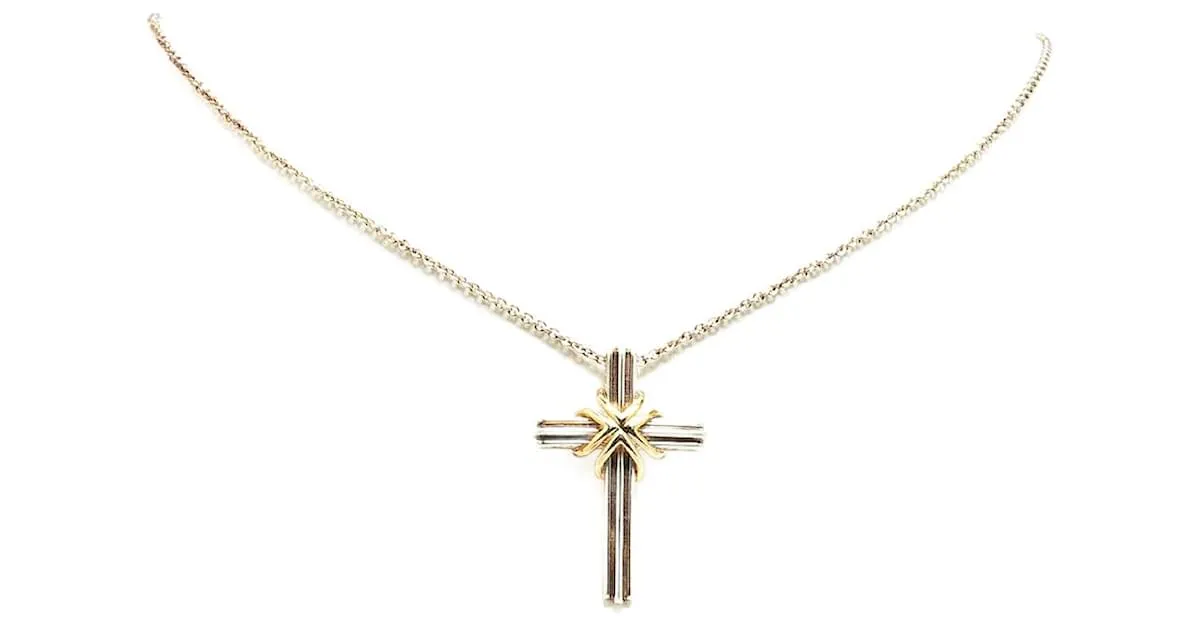 Tiffany & Co Collar con colgante de cruz de plata esterlina Tiffany 