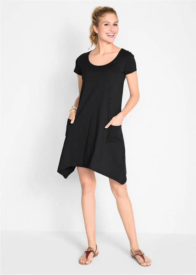 Vestido camisero corto de algodón e hilo flameado Negro
