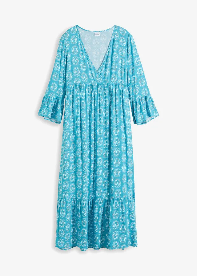 VESTIDO CON ASPECTO DE CRAFTáN AZULTURQUESA ESTAMPADO
