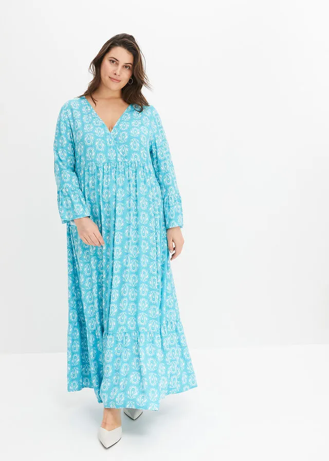 VESTIDO CON ASPECTO DE CRAFTáN AZULTURQUESA ESTAMPADO