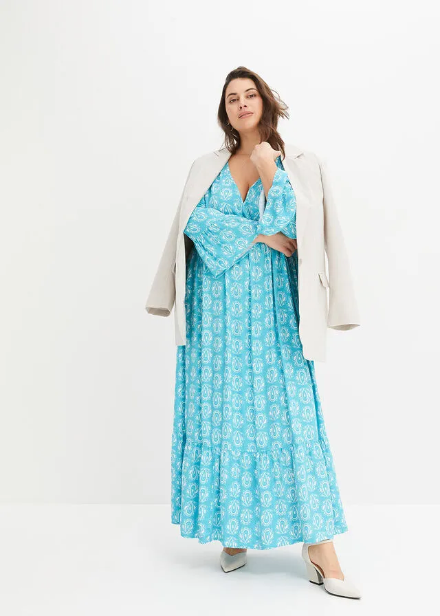 VESTIDO CON ASPECTO DE CRAFTáN AZULTURQUESA ESTAMPADO