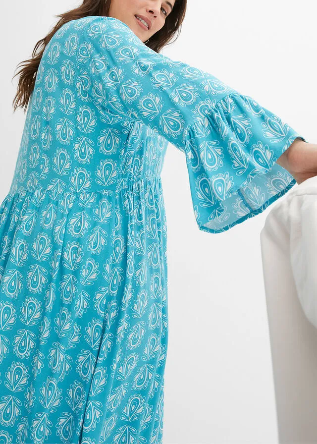 VESTIDO CON ASPECTO DE CRAFTáN AZULTURQUESA ESTAMPADO