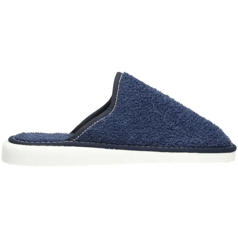 Zapatillas de casa para mujer, planas, de toalla azul marino y puntera cerrada